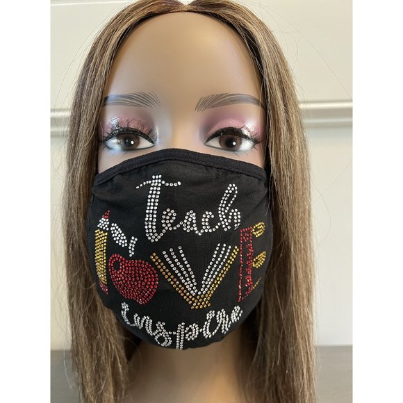 Teacher Inspire Rhinestone Bling Face Mask - Picture 7 of 10